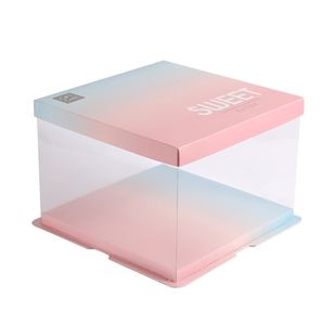 透明生日蛋糕盒4寸6/8/10/12寸渐变单层双层加高定制烘焙包装盒子