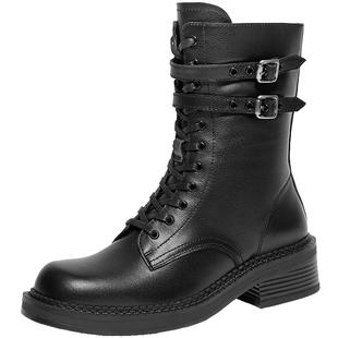 周雨彤同款百丽平行雨宙英伦马丁靴新款加绒女靴子短靴3KW60DZ4