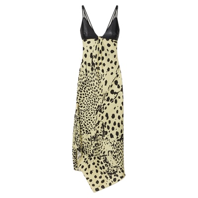 【季末折扣】NANUSHKA 女士 ELENI  素皮拼接豹纹吊带中长连衣裙