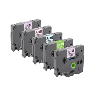 适用兄弟标签机色带12MM浅紫底/浅粉底黑字TZ335/135透明黑底白字