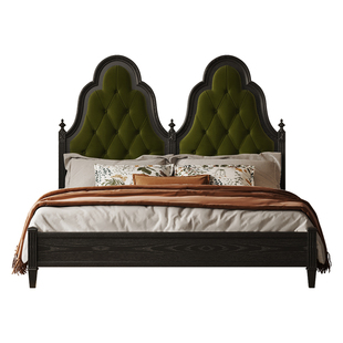 时余南希床中古风实木床复古美式老巴黎床软靠1米5法式别墅单人床