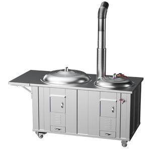 304不锈钢农村柴火灶家用移动大铁锅双锅室外土灶台室内外烧木柴