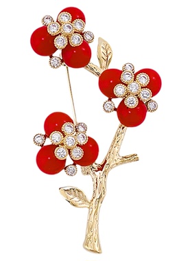 红色梅花胸针女别针装饰精致时尚