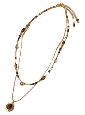 美拉德虎眼石吊坠双层项链高级感