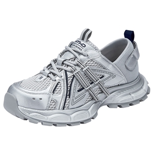 热风户外运动休闲鞋女款2025年冬季新款银色老爹鞋厚底增高女鞋子