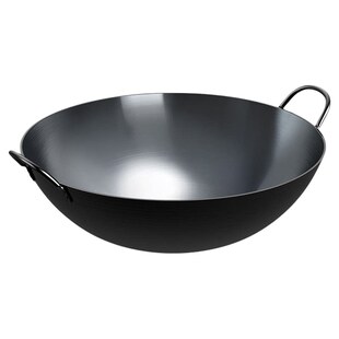 章丘生铁锅无涂层不粘锅家用炒菜锅双耳大铁锅商用炒锅锅电磁炉