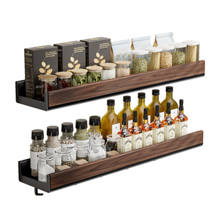 胡桃木厨房置物架免打孔壁挂式多层实木锅盖刀筷勺调料壁挂收纳架