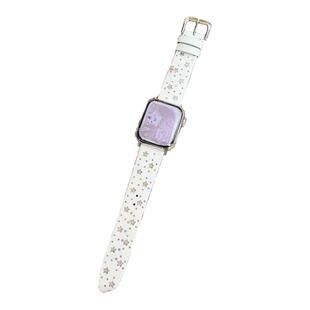 镂空星星真皮闪小牛皮适用于苹果手表s10代静静的表带iwatch987se