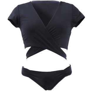 好奇小姐比基尼套装全罩杯性感绑带大胸显小系带复古分体泳装泳衣