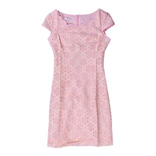 （捡漏S-2XL）尚弦月2025夏装短袖蕾丝修身显瘦矮个子旗袍粉尾货