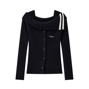 【徐艺洋同款】YKYB黄子韬设计感修身大翻领针织衫长袖斜肩上衣女