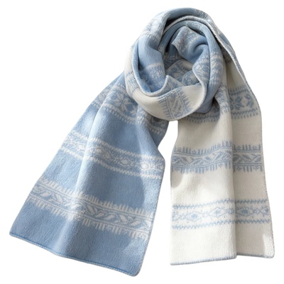 蓝色费尔岛风围巾女秋冬季围巾