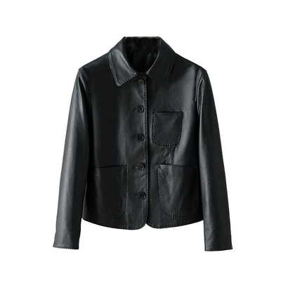 新款海宁牛皮女装皮衣百搭皮夹克