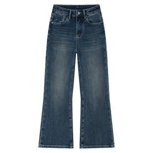 秋冬新款加绒加厚四面弹微喇裤女高腰百搭小个子显瘦九分牛仔裤女