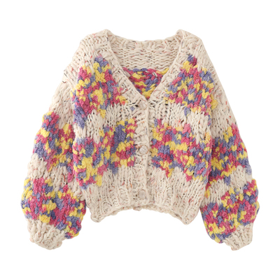 蔻后V领慵懒风针织棒针毛衣