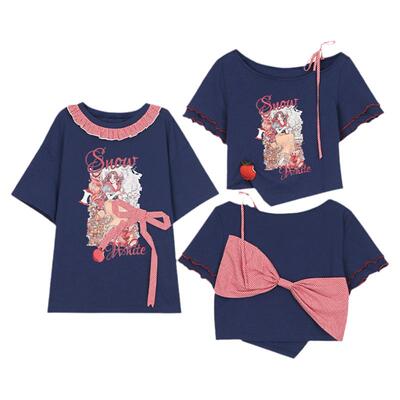 森女部落原创白雪公主印花短袖