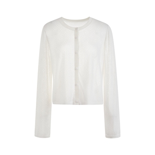 阔色蓝色镂空开衫针织衫外搭25秋季薄外套新款女短款长袖上衣夏