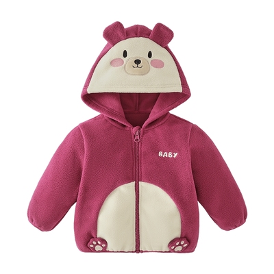儿童秋款外套三岁小男童摇粒绒连帽宝宝春秋女童秋装开衫2025新款