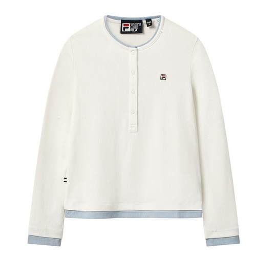 FILA 斐乐官方长袖T恤女2025冬新款拼色假两件休闲修身打底亨利衫