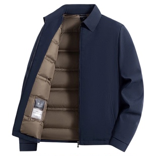 罗蒙男士翻领羽绒服干部装秋冬商务休闲中老年保暖爸爸装夹克外套