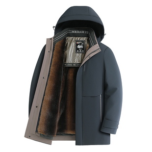 皮尔卡丹鹅绒羽绒服外套男中年爸爸加绒加厚户外防寒服高级感冬装