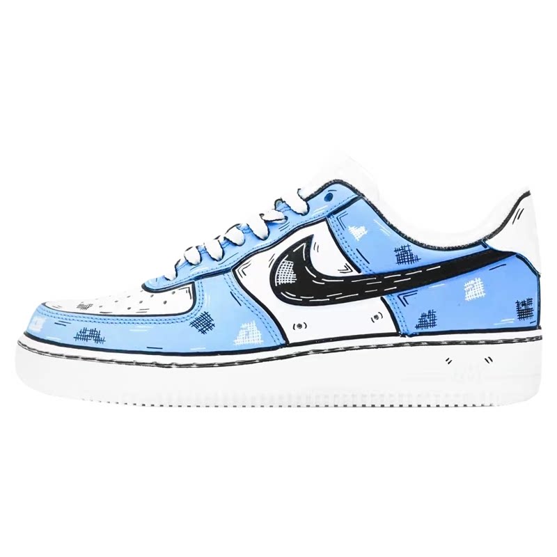球鞋定制NIKE/耐克 Air Force1二次元 凌乱线条 手绘低帮男女板鞋