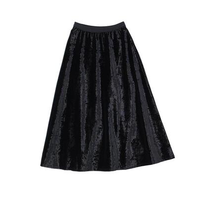 百家好高腰气质黑色丝绒半身裙