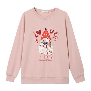 采多宝大码女装圆领小兔子3D印花卫衣胖mm动物图案可爱风减龄上衣