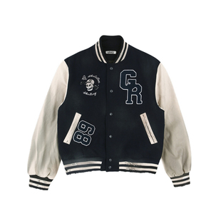 Grailz 25fw 复古水洗撞色拼接骷髅刺绣学院风棒球夹克外套韩