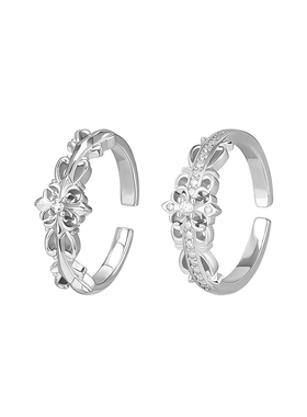 鸢尾花对戒女小众设计纯银莫桑钻