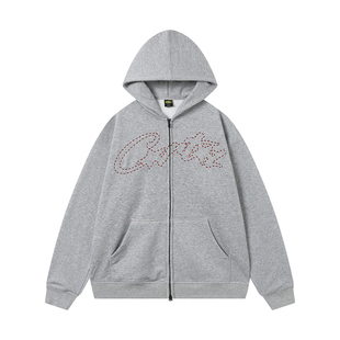 corteiz hoodie美潮高街运动休闲字母logo刺绣加绒开衫拉链卫衣男