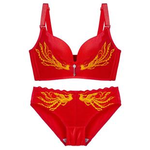 浪莎本命年红色内衣女小胸聚拢美背文胸马年结婚新娘内裤套装DT