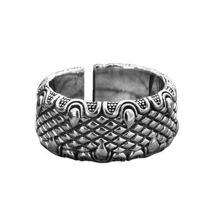 高档纯银龙爪戒指男女宽版个性时尚s925银开口复古国潮龙鳞开口戒