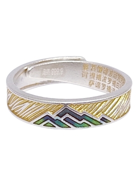 足银9999珐琅千里江山银戒指女