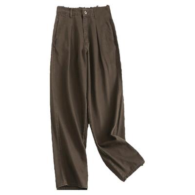 纯棉纯色显瘦高腰女裤百搭休闲裤