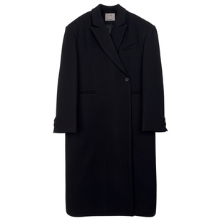 长款黑色西装外套女冬加厚韩版一粒扣大衣老钱风正肩直筒h型风衣