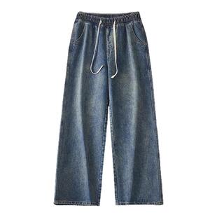 牛仔裤男款2026冬季新款美式潮牌加绒加厚休闲宽松直筒工装长裤子