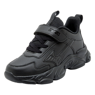 儿童运动鞋纯黑色男童全黑跑步鞋女童网鞋波鞋网面透气小学生球鞋