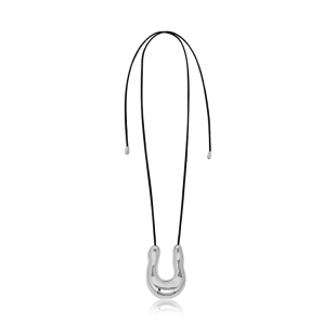 G/S 欧美小众设计U型金属吊坠黑皮绳项链冷淡风马蹄扣几何毛衣链