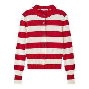 【高支羊毛料】Laurel劳芮新款红白条纹针织开衫LWD363M00700
