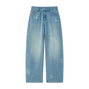 【即兴变奏】香蕉裤丨CHICJOJO牛仔裤女26夏新款宽松爱心印花裤子