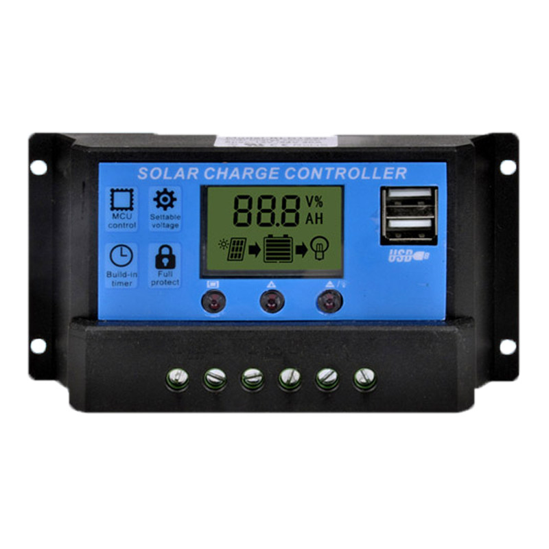 太阳能板控制器铅酸锂电池通用型12V24V全自动30A家用光伏充放电