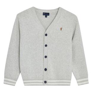 POLOWALK童装男童V领针织衫秋冬新款中大童针织开衫毛衣百搭外套
