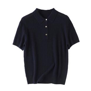 LP同款老钱风山羊绒短袖针织衫都市通勤POLO翻领毛衣上衣简约新款