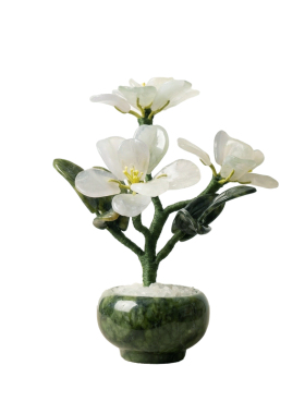 茶花玉石摆件玄关假花装饰品