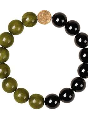 黑曜石手串绿檀木平安转运手链