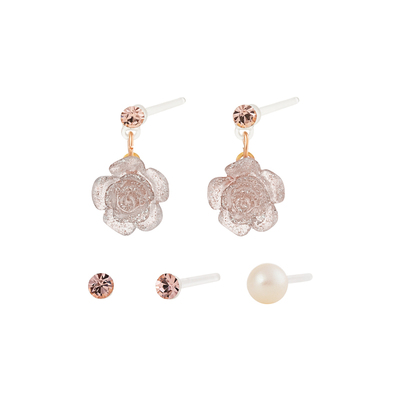 立体细闪冰晶玫瑰花瓣无耳洞耳夹