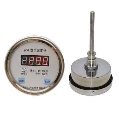 WST401全不锈钢数显双金属温度表工业水温度计测温带304红字开关