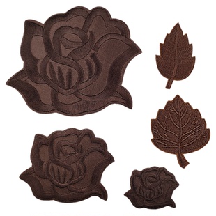 自粘咖啡色刺绣布贴纯色花朵补丁贴衣服羽绒服裤子装饰补破洞贴花