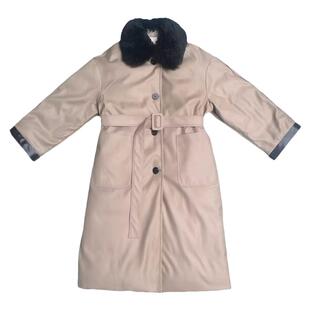 韩版双面穿风衣式拼接小羊皮鹅绒时髦皮毛一体领羽绒服女长款外套